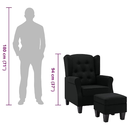 vidaXL Fotel z podnóżkiem, czarny, tapicerowany tkaniną