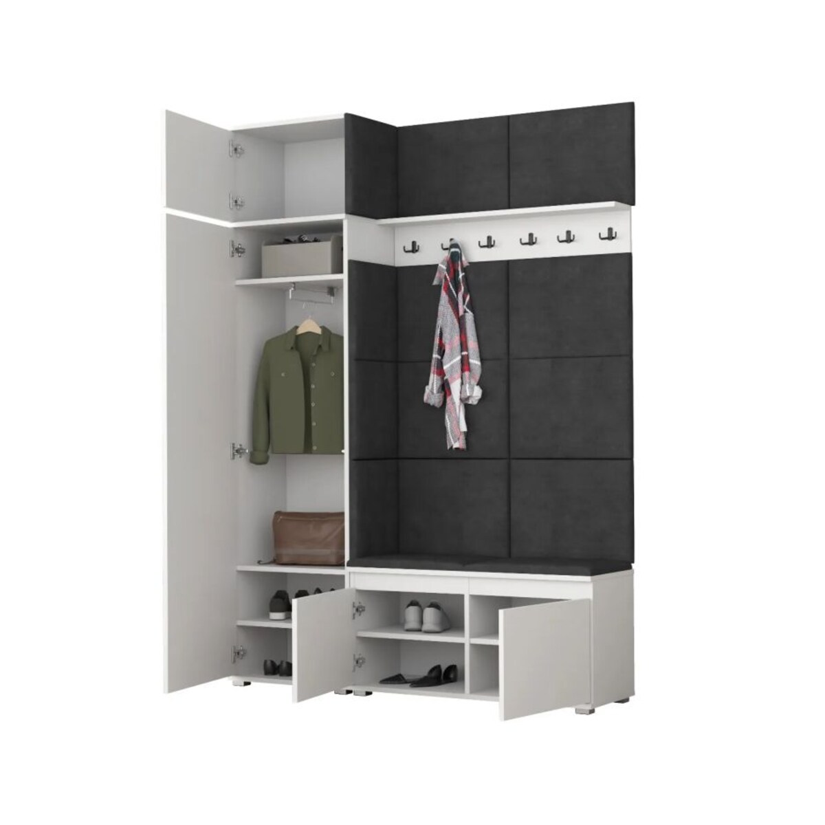 Garderoba z nadstawką i siedziskiem SINGAPUR 154 biała/szara
