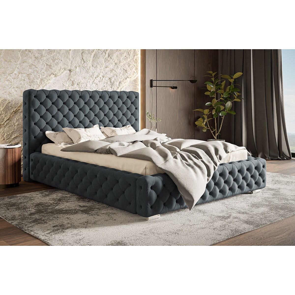 Łóżko tapicerowane z pojemnikiem 120x200 BEN 15- grafitowe