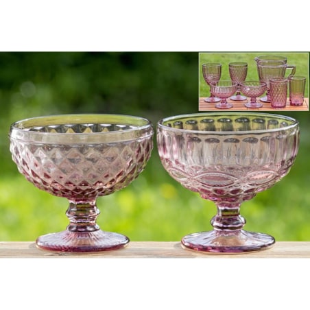 Pucharek do deserów i lodów, różowe szkło, Ø 12 cm