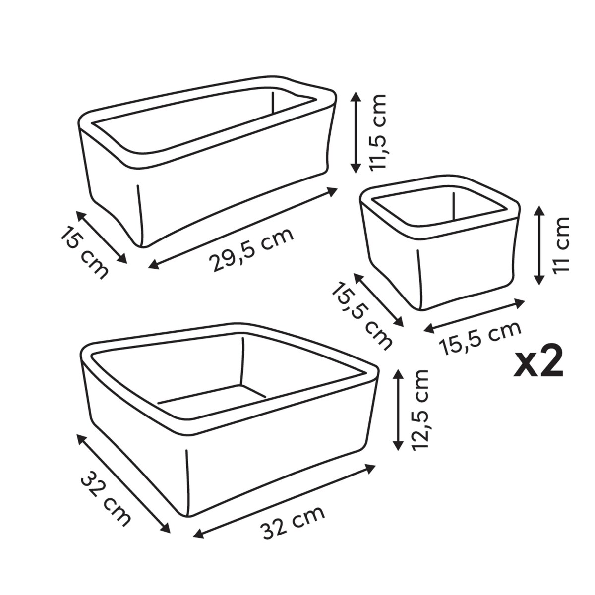 Zestaw 4 koszy tekstylnych BOUCLETTE, 15,5 x 15,5 x 11 cm, kolor biały, poliester
