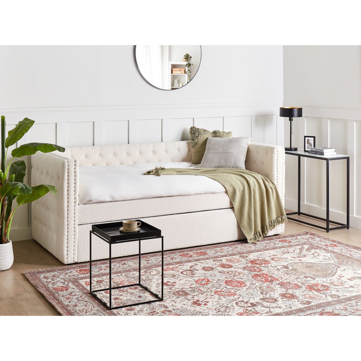 Łóżko wysuwane Boucle GASSIN 90 x 200 cm Złamana biel