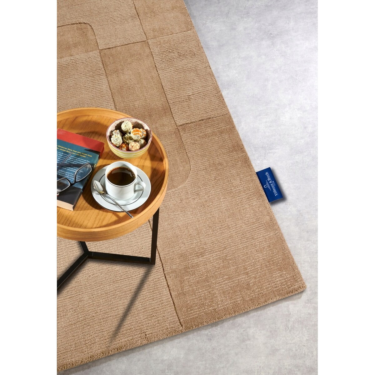 Chodnik wełniany do korytarza 80x250cm, beżowy nowoczesny wzór 3D