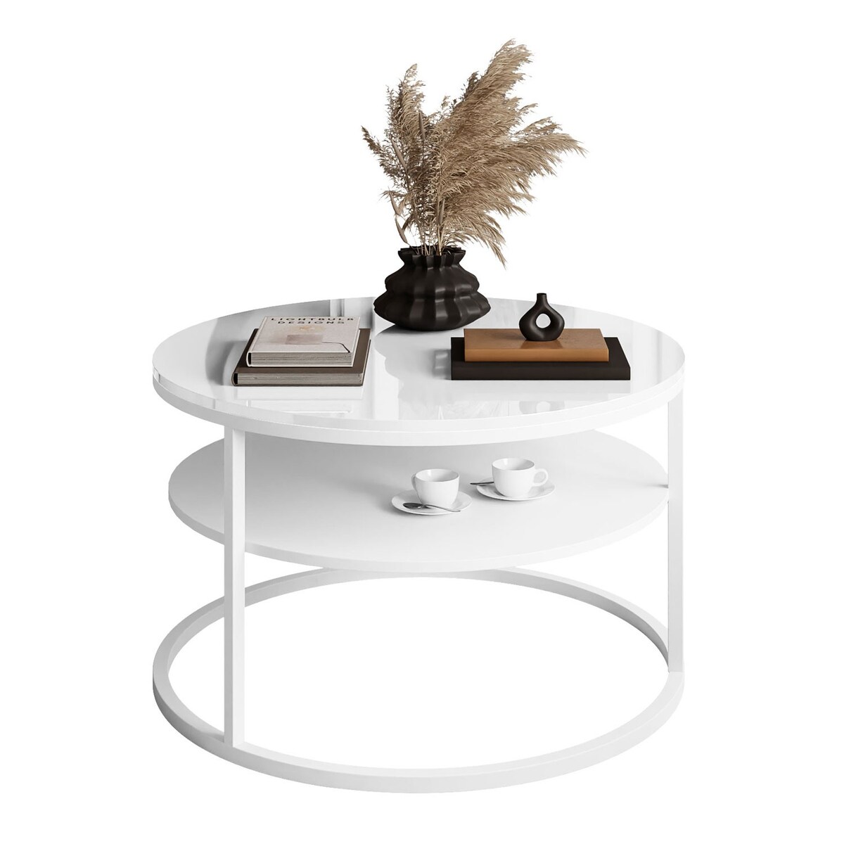 Stolik kawowy CIRI z półką biały połysk