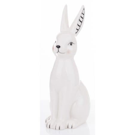 Dekoracja - biały królik z prążkowanym uszkiem 23x9x11 cm