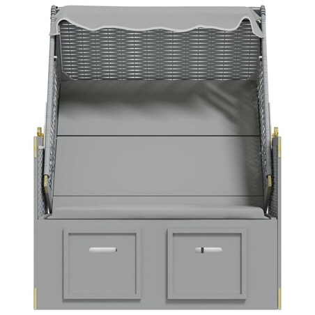 vidaXL Kosz plażowy z zadaszeniem, rattan PE i lite drewno, szary