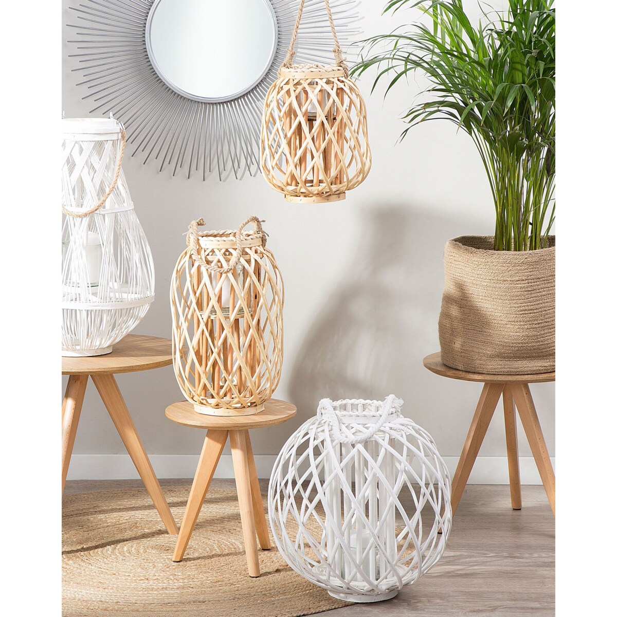 Lampion drewniany 41 cm biały SAMOA