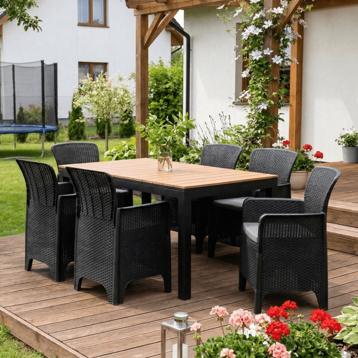 Zestaw Mebli Ogrodowych Na Taras Ogród Technorattan Czarny Dąb