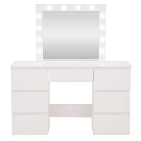Toaletka z lustrem 12 LED HOLLYWOOD kosmetyczna BIAŁA szuflady DO MAKIJAŻU