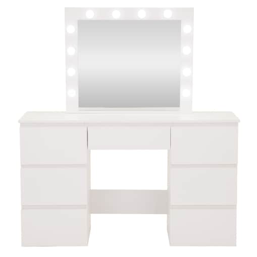 Toaletka z lustrem 12 LED HOLLYWOOD kosmetyczna BIAŁA szuflady DO MAKIJAŻU