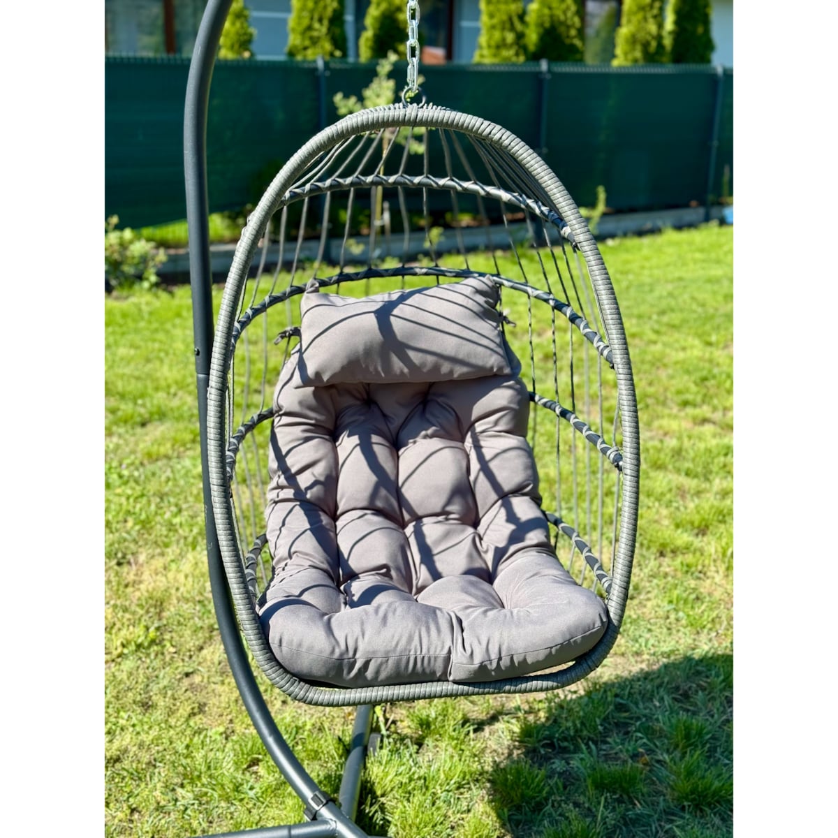 Fotel Podwieszany Na Stalowym Stelażu Składany Ogrodowy Kokon Kosz Wiszący