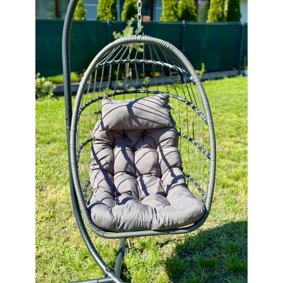 Fotel Podwieszany Na Stalowym Stelażu Składany Ogrodowy Kokon Kosz Wiszący