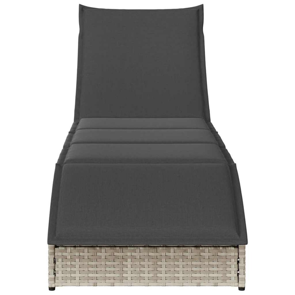 vidaXL Składany leżak z poduszką i schowkiem, jasnoszary, polirattan