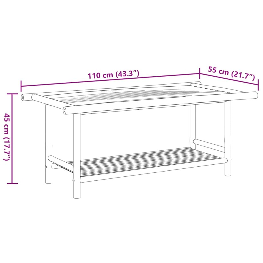 vidaXL Stolik kawowy, 110x55x45 cm, bambusowy