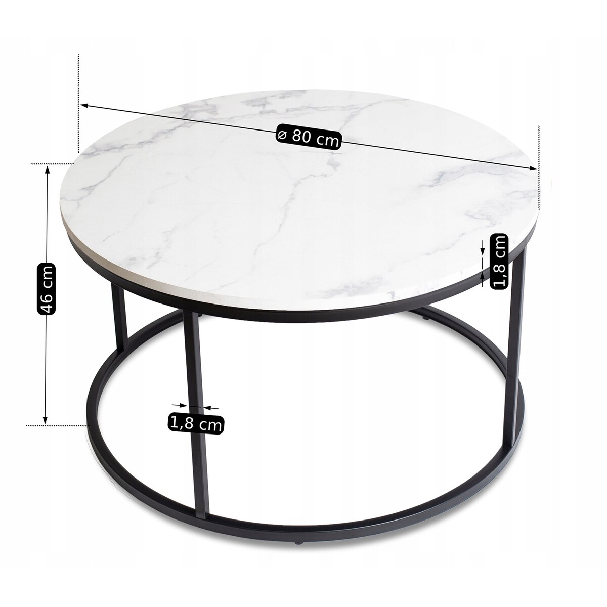 Stolik Kawowy Okrągły Glamour Biały Marmur Czarny CONNY MAX