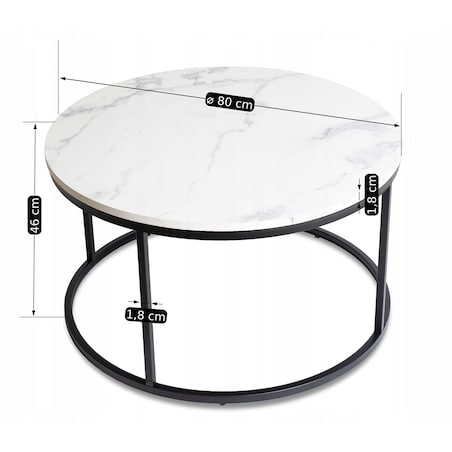 Stolik Kawowy Okrągły Glamour Biały Marmur Czarny CONNY MAX