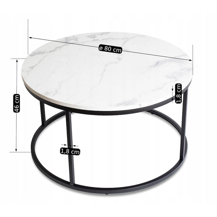 Stolik Kawowy Okrągły Glamour Biały Marmur Czarny CONNY MAX