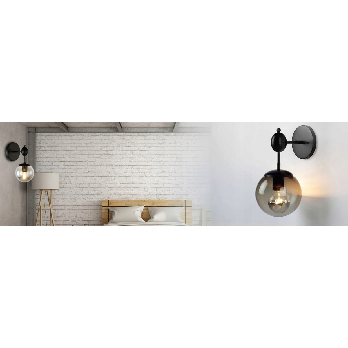 Lampa Ścienna Kinkiet Szklana Kula Black Vintage
