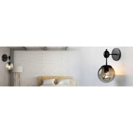 Lampa Ścienna Kinkiet Szklana Kula Black Vintage