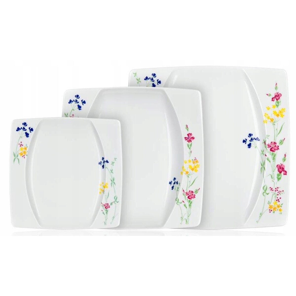 TALERZE KWADRATOWE czeska porcelana KWIATY KOMPLET OBIADOWE 6 osób jadalnia