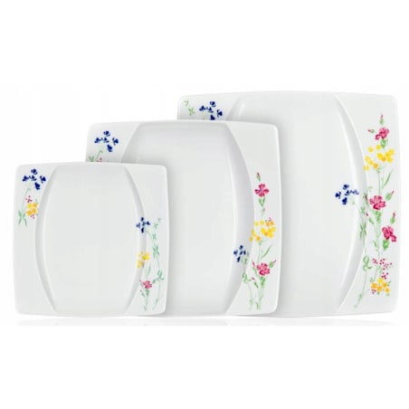 TALERZE KWADRATOWE czeska porcelana KWIATY KOMPLET OBIADOWE 6 osób jadalnia