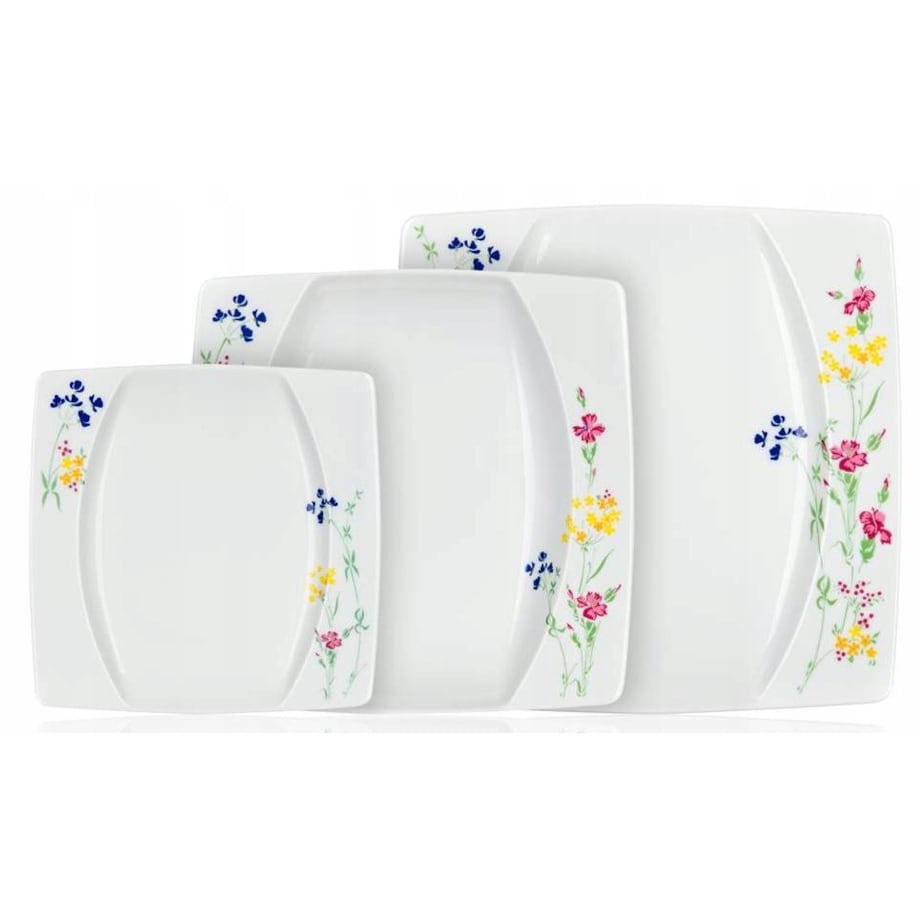 TALERZE KWADRATOWE czeska porcelana KWIATY KOMPLET OBIADOWE 6 osób jadalnia