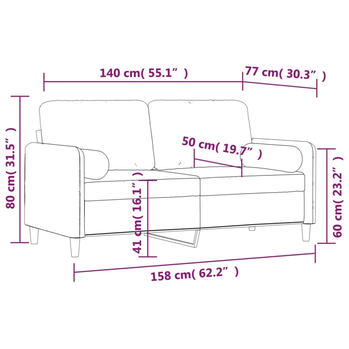 vidaXL 2-osobowa sofa z poduszkami, jasnoszara, 140 cm, aksamit