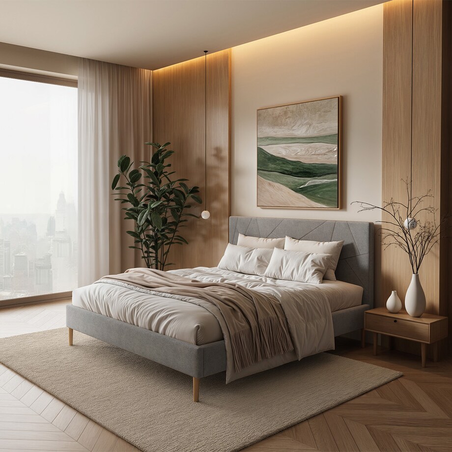 Mesonica Łóżko Alano, geometryczne szare, 140x200