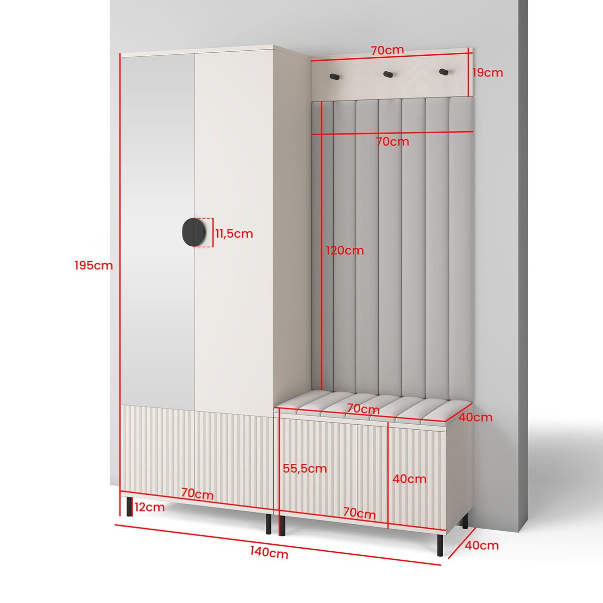 Szafa do przedpokoju z lustrem Ritmo wersja 1 wysokie nogi Trinity 02