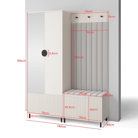 Szafa do przedpokoju z lustrem Ritmo wersja 1 wysokie nogi Trinity 02