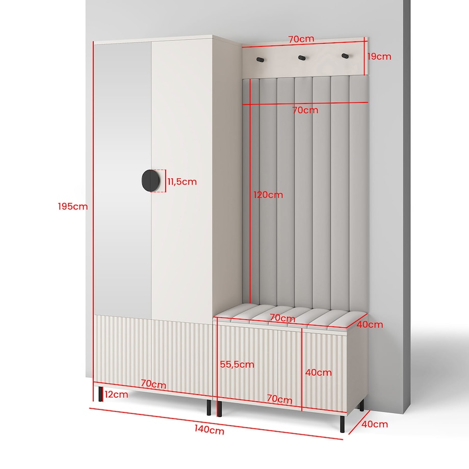 Szafa do przedpokoju z lustrem Ritmo wersja 1 wysokie nogi Trinity 02