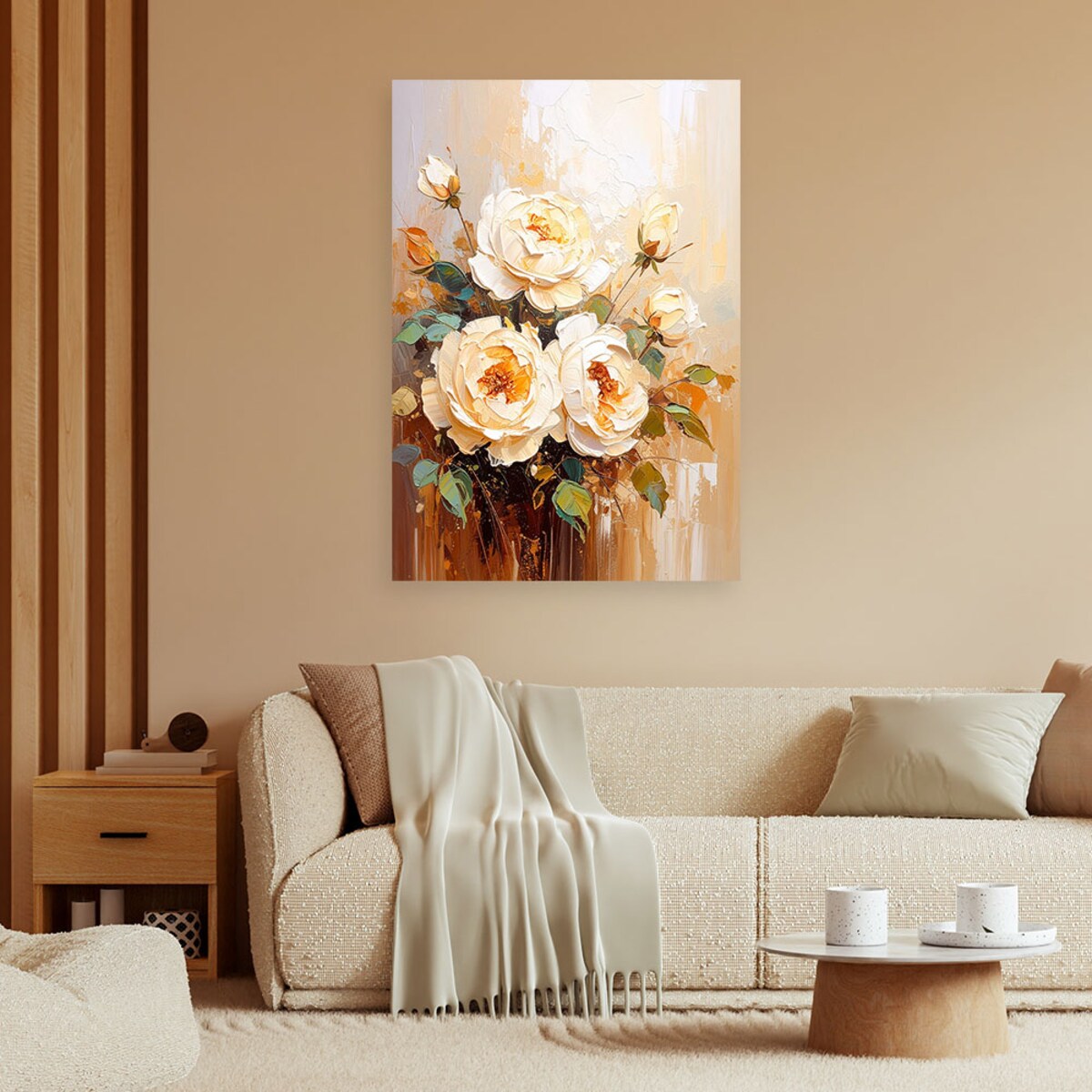 Feeby Obraz do salonu sypialni, Róże Kremowe Kwiaty Bukiet 40x60