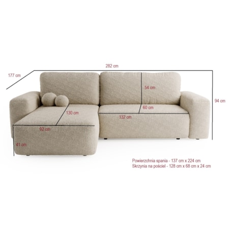 Narożnik Lewy ILO z funkcją spania i pojemnikiem na pościel, ciemno-beżowy