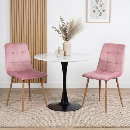 Krzesło tapicerowane do salonu welurowe pikowane różowe