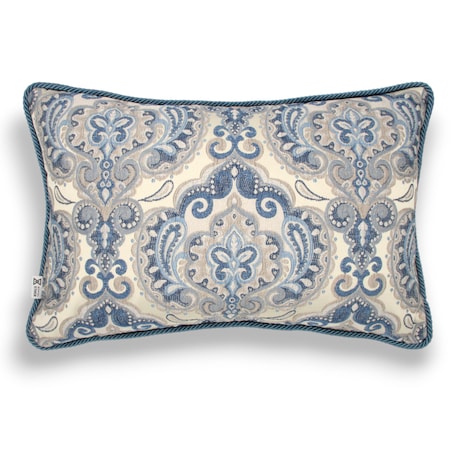Kremowa - niebieska poduszka dekoracyjna w ornamenty 60x40 Rani