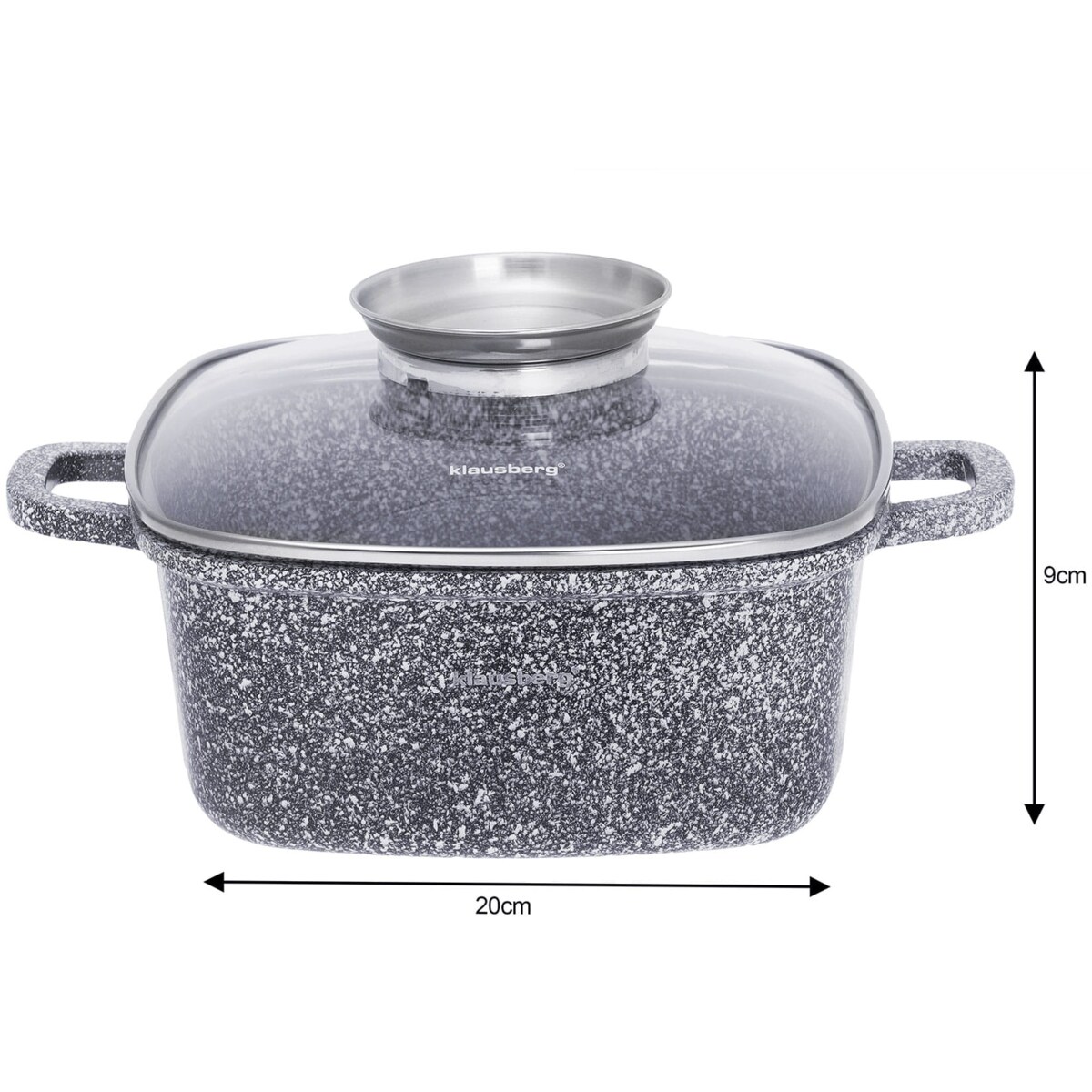 Garnek z powłoką marmurową kwadratowy marmurkowy szary indukcja gaz 2.8L 20cm KLAUSBERG