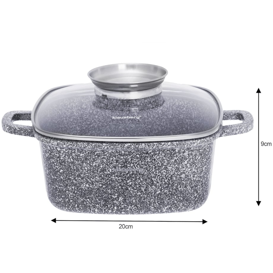 Garnek z powłoką marmurową kwadratowy marmurkowy szary indukcja gaz 2.8L 20cm KLAUSBERG