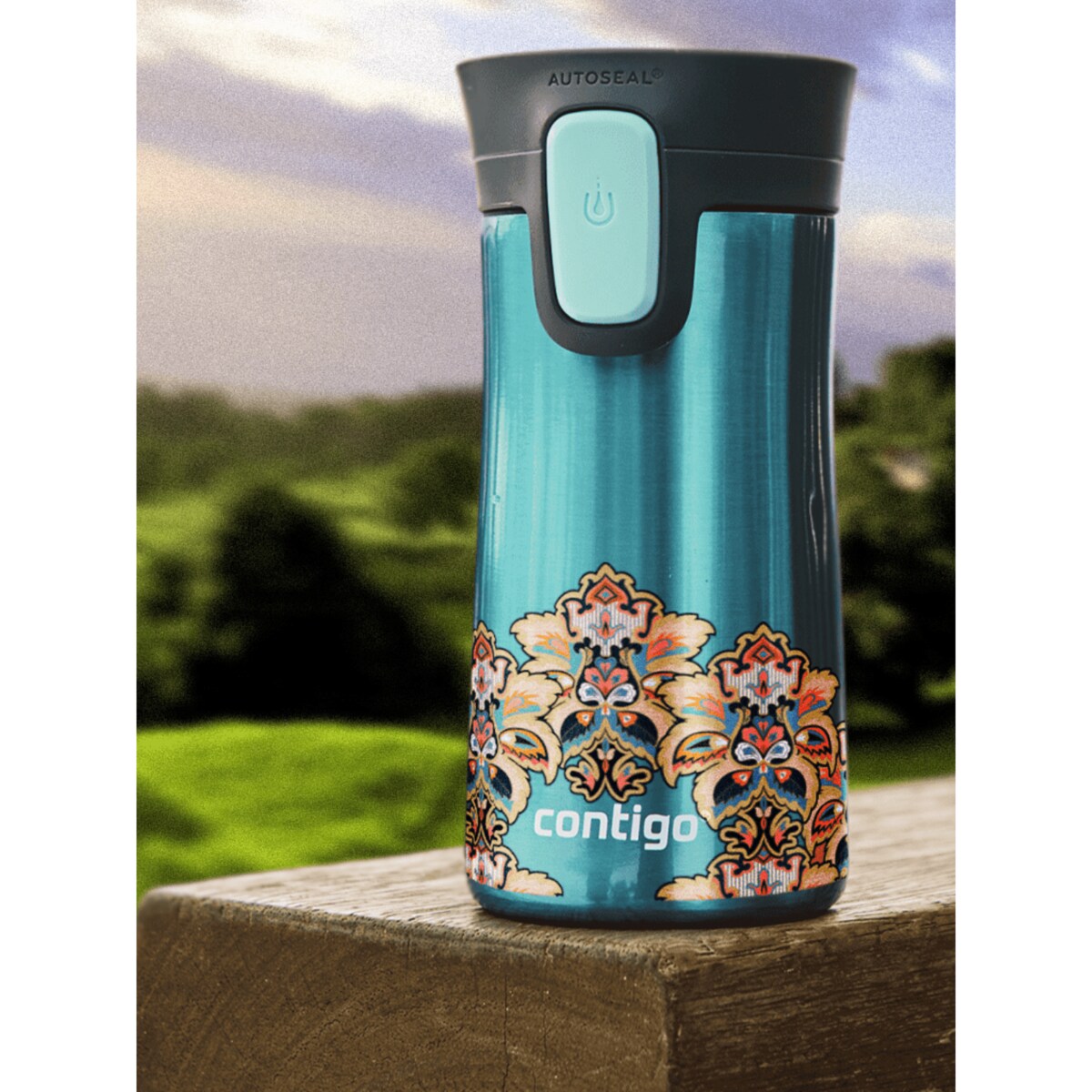 Kubek termiczny Contigo Pinnacle 300 ml z nadrukiem - Pansy - turkusowy