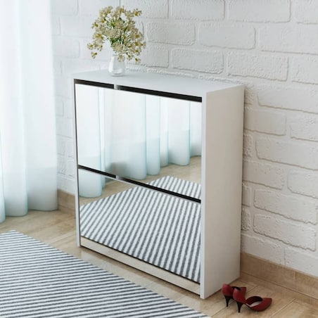vidaXL Szafka na buty z 2 półkami i lustrem, biała, 63x17x67 cm