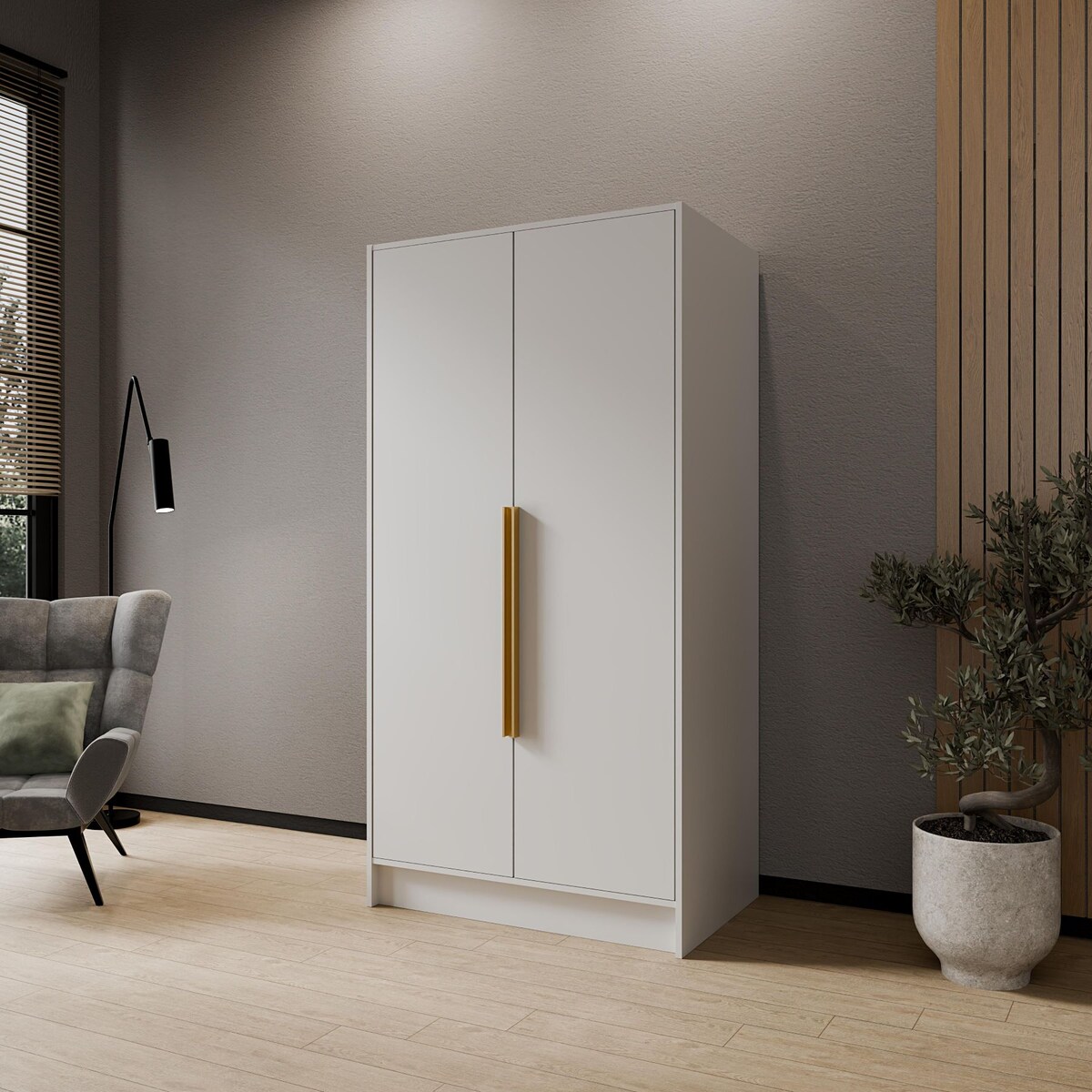 Szafa 100 gładka ORTO bez lustra ze złotymi uchwytami, biała