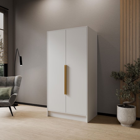 Szafa 100 gładka ORTO bez lustra ze złotymi uchwytami, biała