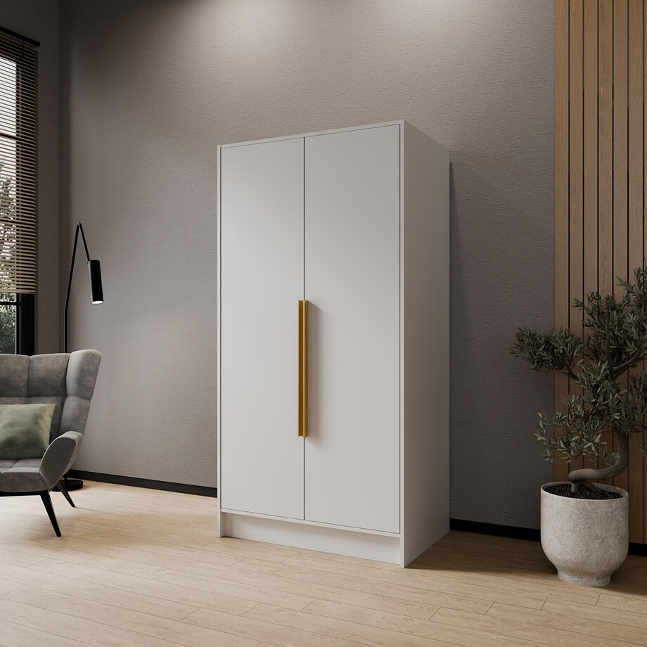 Szafa 100 gładka ORTO bez lustra ze złotymi uchwytami, biała