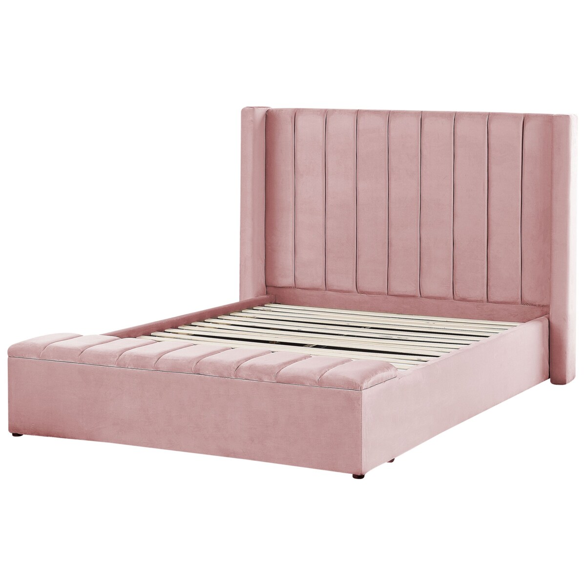 Łóżko welurowe z ławką 140 x 200 cm różowe NOYERS