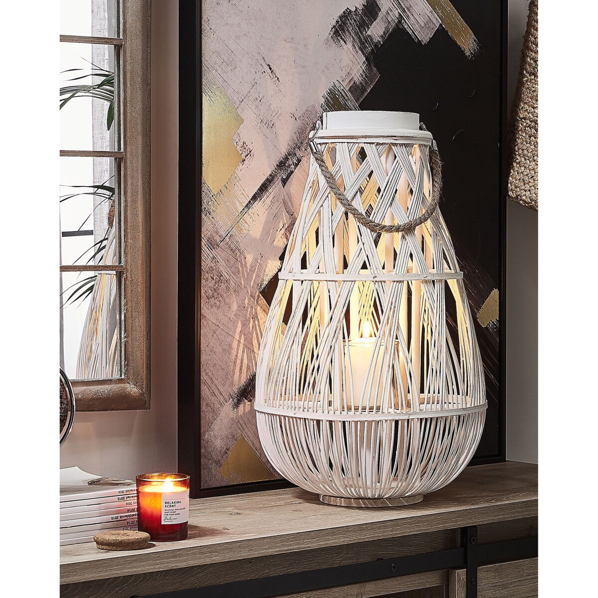 Lampion drewniany 56 cm biały TONGA