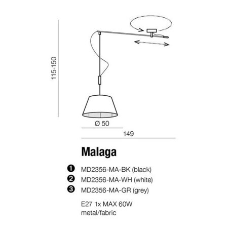 Materiałowy klosz do lampy Malaga AZ2590 Azzardo czarny
