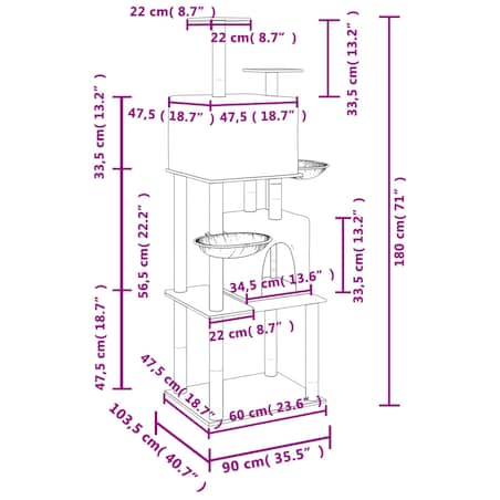 vidaXL Drapak dla kota z sizalowymi słupkami, ciemnoszary, 180 cm