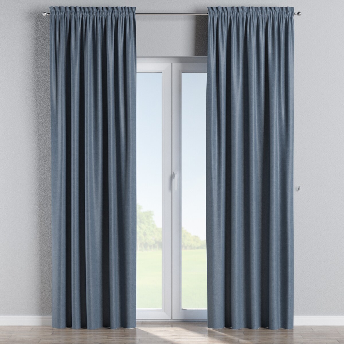 Zasłona na kanale z grzywką 1 szt. 130x245 ciemny niebieski o wyraźnej strukturze