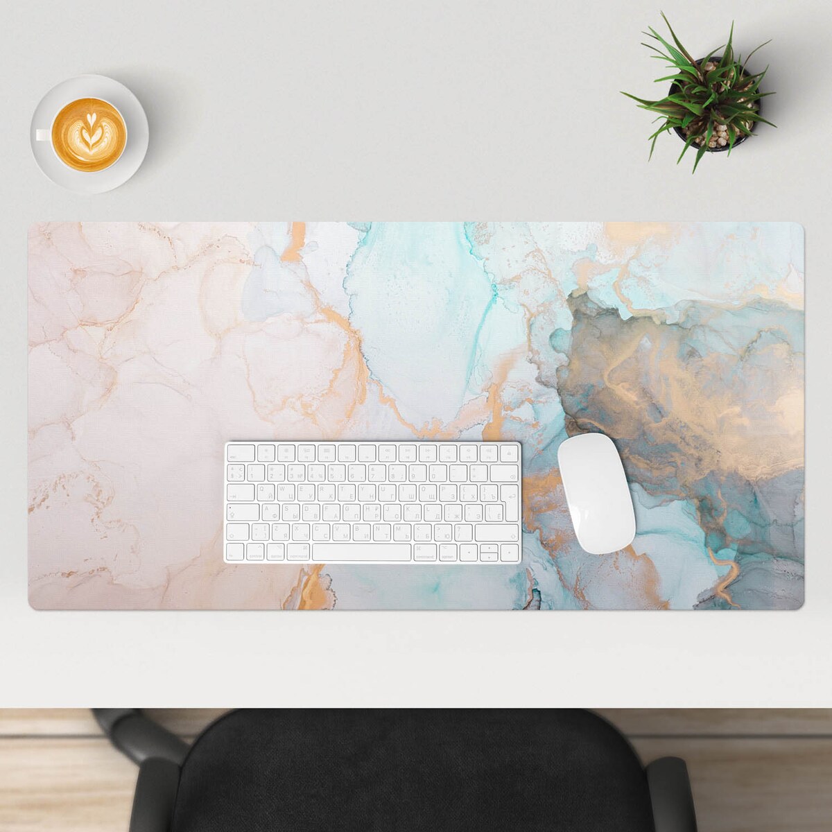 Turkusowa mata na biurko Abstrakcyjny marmur, 90x45 cm