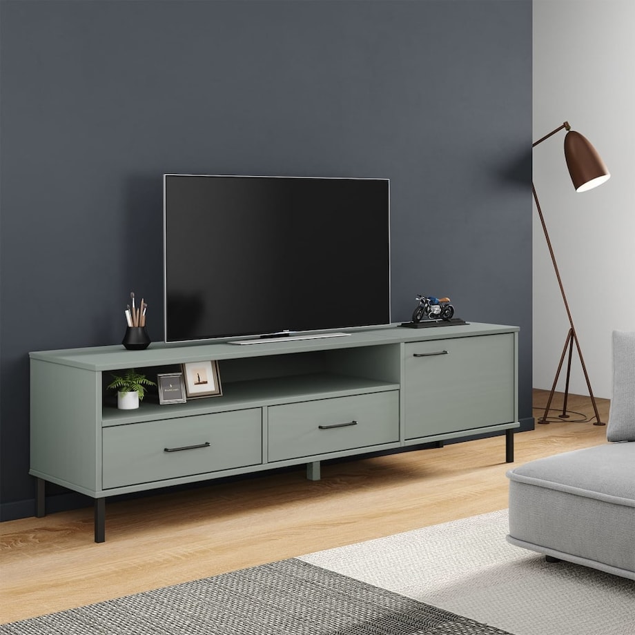 vidaXL Szafka pod TV OSLO, metalowe nóżki, szara, sosnowa