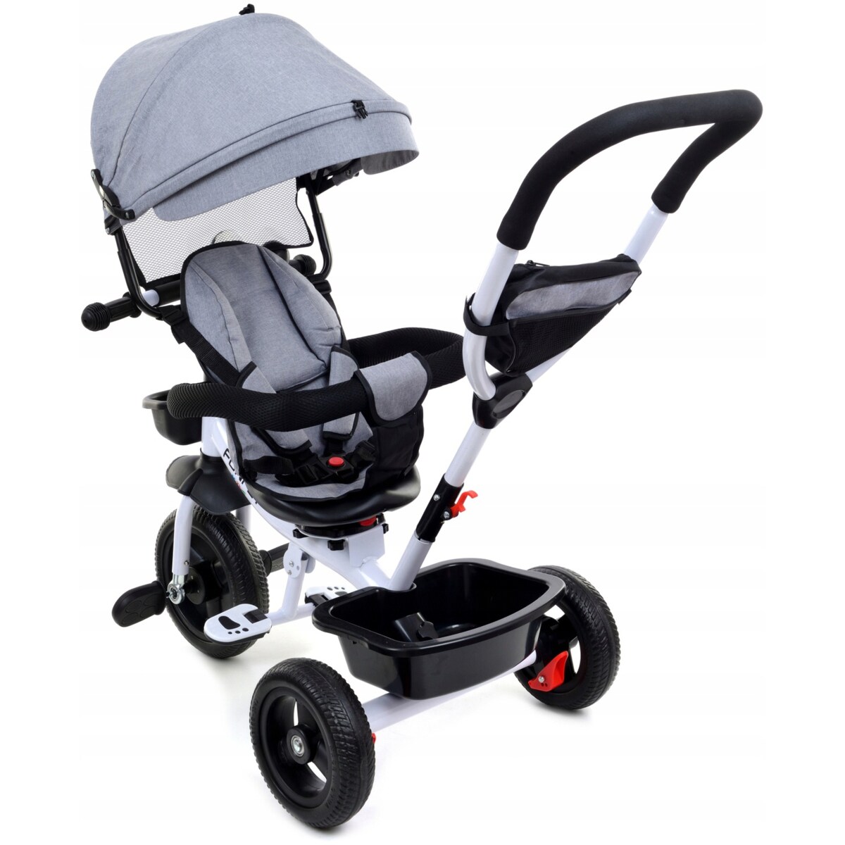 Rowerek trójkołowy spacerowy dla dzieci Funfit Kids szary z trąbką